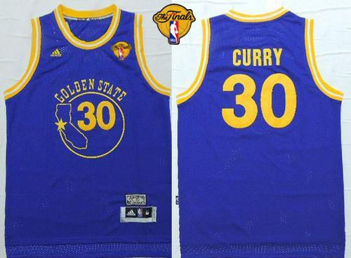 Golden State Warriors 30 Stephen Curry Blue New Throwback The Finals Patch NBA Jersey