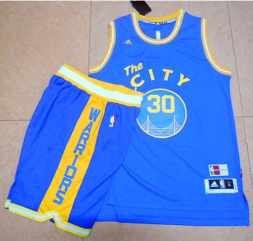 Golden State Warriors 30 Stephen Curry Blue Throwback The City A Set NBA Jersey