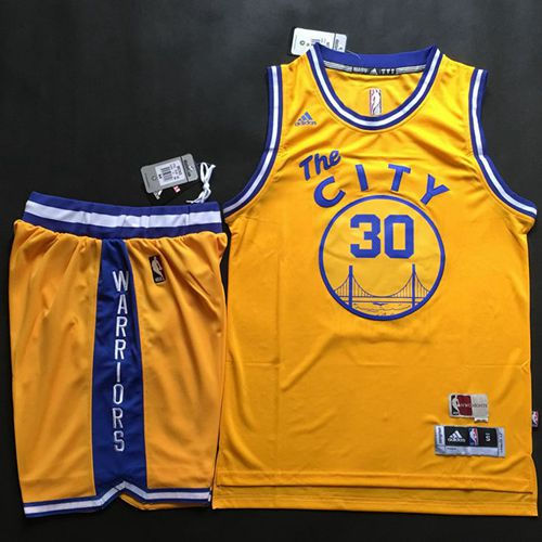 Golden State Warriors 30 Stephen Curry Gold Throwback The City A Set NBA Jersey