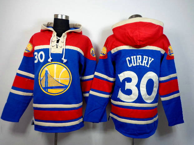 Golden State Warriors 30 Stephen Curry blue and red Sawyer Hooded Sweatshirt Jersey