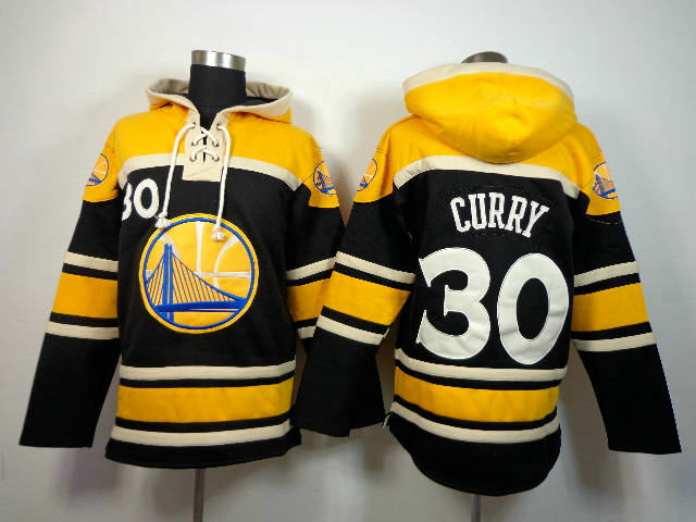 Golden State Warriors 30 Stephen Curry yellow and black Sawyer Hooded Sweatshirt Jersey