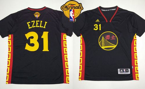 Golden State Warrlors 31 Festus Ezeli Black Slate Chinese New Year The Finals Patch NBA Jersey