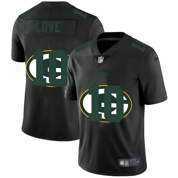 Green Bay Packers #10 Jordan Love Men's Nike Team Logo Dual Overlap Limited NFL Jersey Black