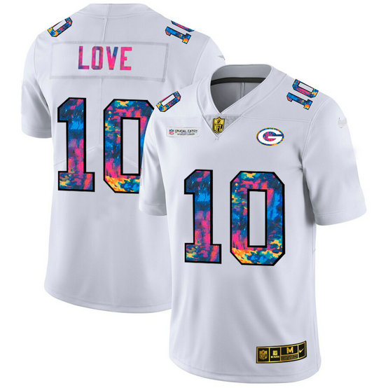 Green Bay Packers #10 Jordan Love Men's White Nike Multi-Color 2020 NFL Crucial Catch Limited NFL Jersey