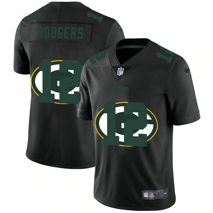 Green Bay Packers #12 Aaron Rodgers Men's Nike Team Logo Dual Overlap Limited NFL Jersey Black