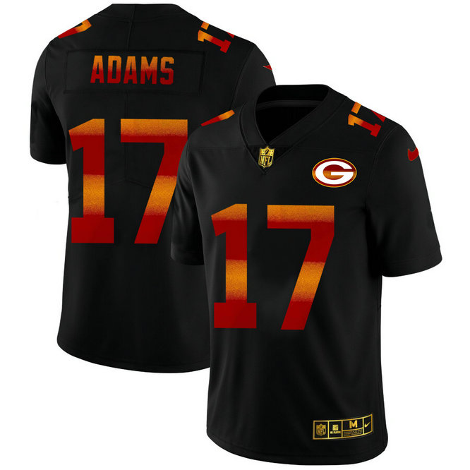 Green Bay Packers #17 Davante Adams Men's Black Nike Red Orange Stripe Vapor Limited NFL Jersey