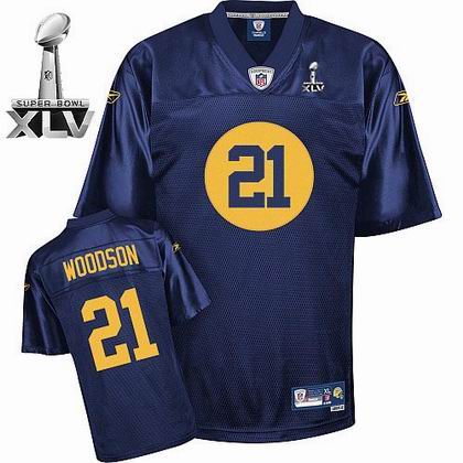 Green Bay Packers #21 Charles Woodson 2011 Super Bowl XLV Jersey blue