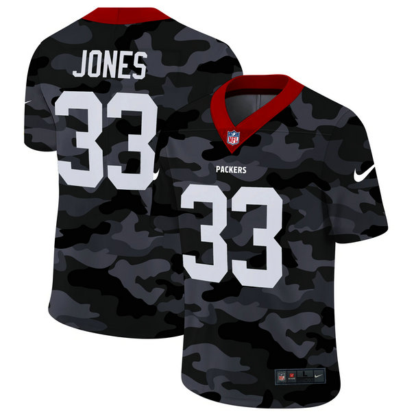 Green Bay Packers #33 Aaron Jones Men's Nike 2020 Black CAMO Vapor Untouchable Limited Stitched NFL Jersey