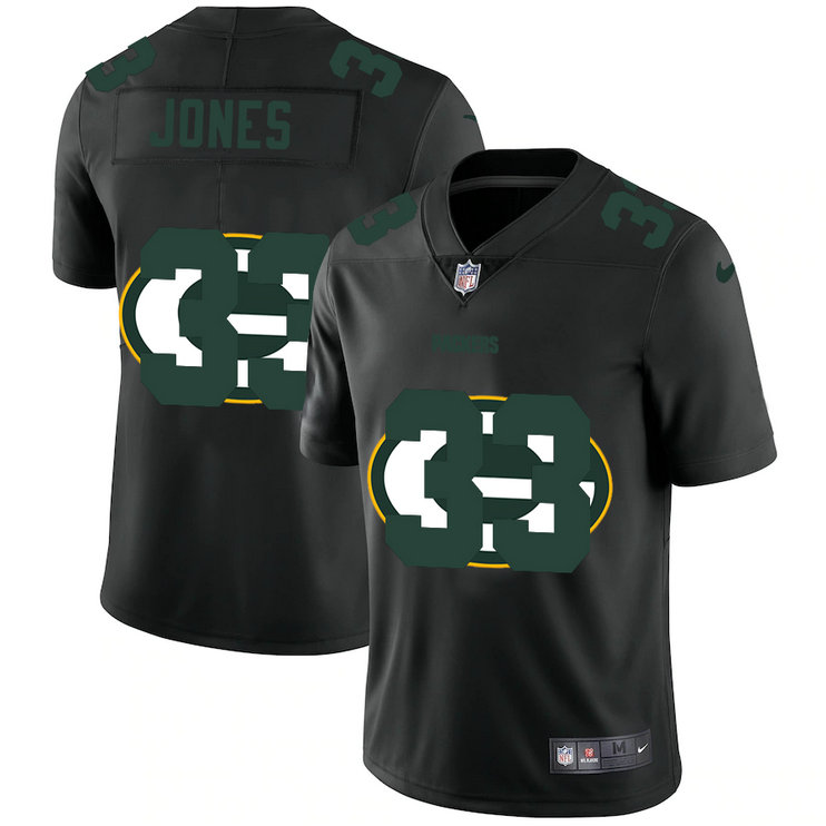 Green Bay Packers #33 Aaron Jones Men's Nike Team Logo Dual Overlap Limited NFL Jersey Black