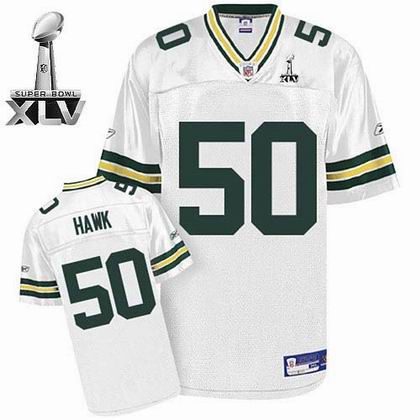 Green Bay Packers #50 A.J. Hawk Blue 2011 Super bowl jerseys white