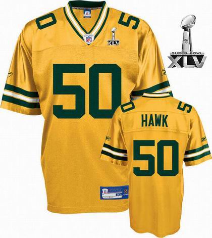 Green Bay Packers #50 A.J. Hawk Blue 2011 Super bowl jerseys yellow