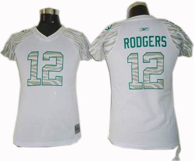 Green Bay Packers 12# Aaron Rodgers Women Zebra Field Flirt Fashion Jersey white