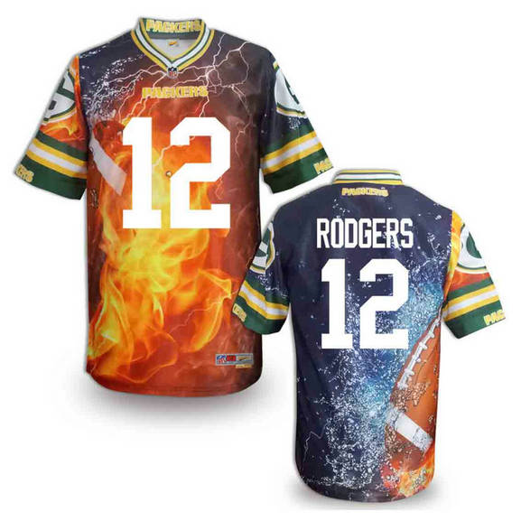 Green Bay Packers 12 Aaron Rodgers Flame Fashion NFL jerseys