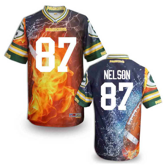 Green Bay Packers 87 Jordy Nelson Flame Fashion NFL jerseys