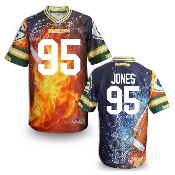 Green Bay Packers 95 Datone Jones Flame Fashion NFL jerseys