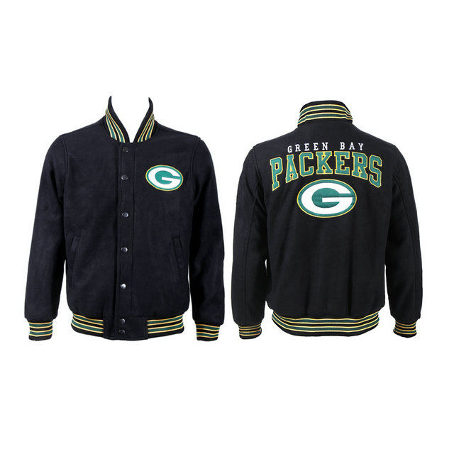 Green Bay Packers Black Team Logo Suede NFL Jackets