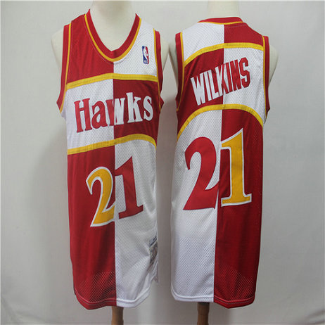 Hawks 21 Wilkins Red and White Retro NBA Jersey