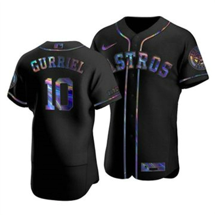 Houston Astros #10 Yuli Gurriel Men's Nike Iridescent Holographic Collection MLB Jersey - Black