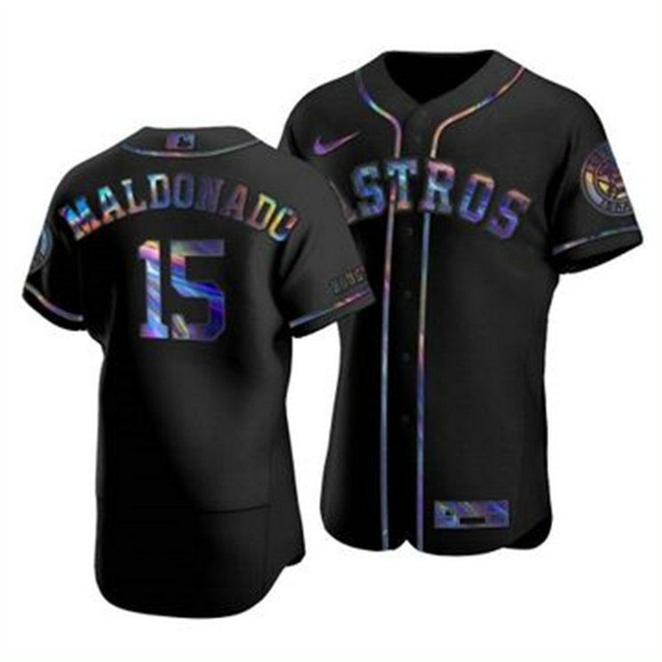 Houston Astros #15 Martin Maldonado Men's Nike Iridescent Holographic Collection MLB Jersey - Black
