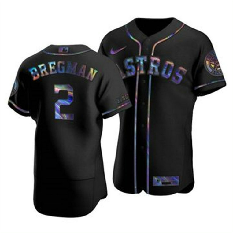 Houston Astros #2 Alex Bregman Men's Nike Iridescent Holographic Collection MLB Jersey - Black