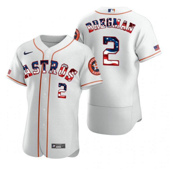 Houston Astros #2 Alex Bregman Men's Nike White Fluttering USA Flag Limited Edition Authentic MLB Jersey