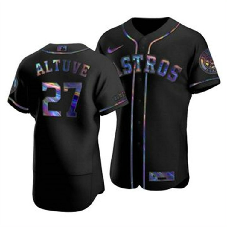 Houston Astros #27 Jose Altuve Men's Nike Iridescent Holographic Collection MLB Jersey - Black
