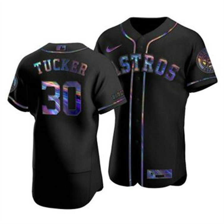 Houston Astros #30 Kyle Tucker Men's Nike Iridescent Holographic Collection MLB Jersey - Black