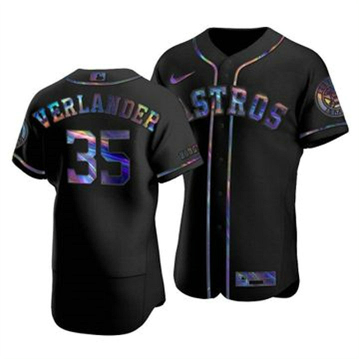 Houston Astros #35 Justin Verlander Men's Nike Iridescent Holographic Collection MLB Jersey - Black