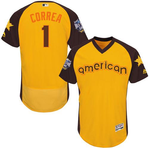 Houston Astros 1 Carlos Correa Gold Flexbase Authentic Collection 2016 All-Star American League Baseball Jersey