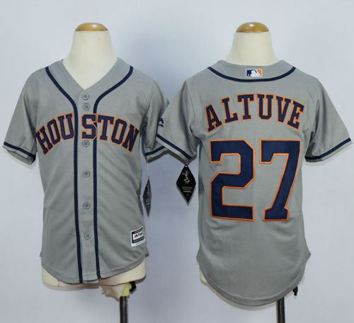 Houston Astros 27 Jose Altuve Grey Cool Base Kid MLB Jersey