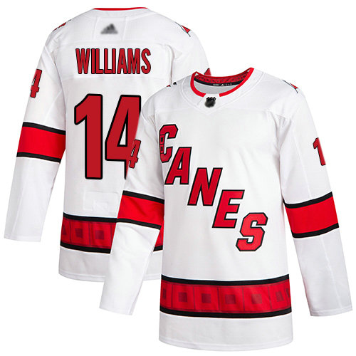 Hurricanes #14 Justin Williams White Road Authentic Stitched Hockey Jersey