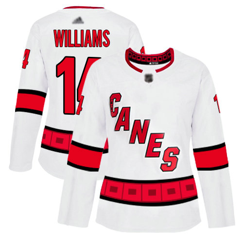 Hurricanes #14 Justin Williams White Road Authentic Women's Stitched Hockey Jersey