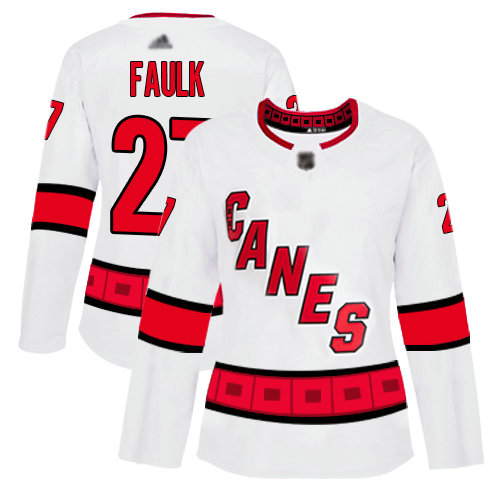 Hurricanes #27 Justin Faulk White Road Authentic Women's Stitched Hockey Jersey