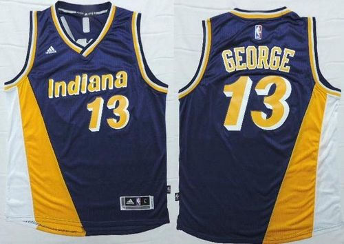 Indiana Pacers 13 Paul George Navy Blue-Yellow Throwback NBA Jersey