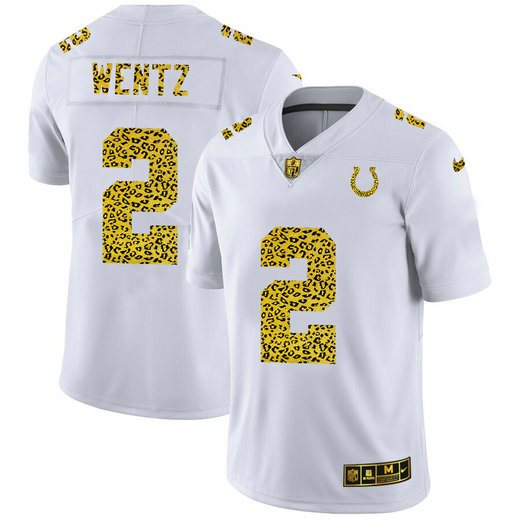 Indianapolis Colts #2 Carson Wentz Men's Nike Flocked Leopard Print Vapor Limited NFL Jersey White