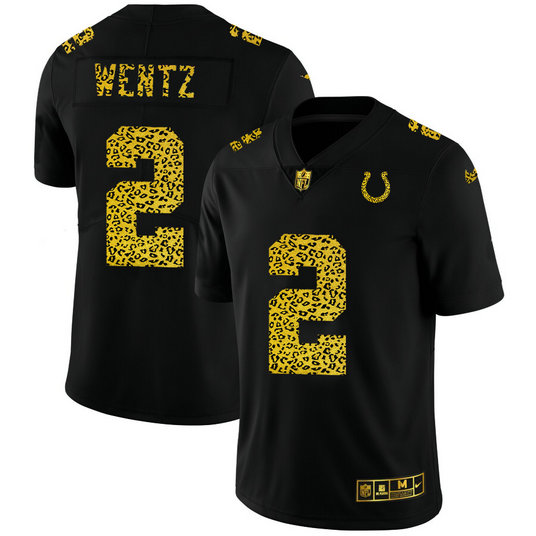 Indianapolis Colts #2 Carson Wentz Men's Nike Leopard Print Fashion Vapor Limited NFL Jersey Black