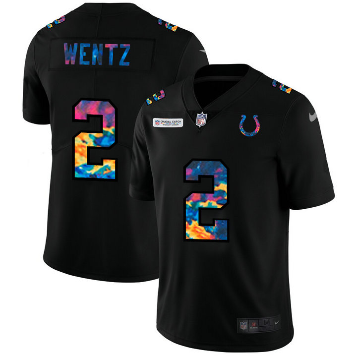 Indianapolis Colts #2 Carson Wentz Men's Nike Multi-Color Black 2020 NFL Crucial Catch Vapor Untouchable Limited Jersey