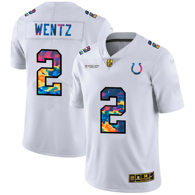 Indianapolis Colts #2 Carson Wentz Men's White Nike Multi-Color 2020 NFL Crucial Catch Limited NFL Jersey