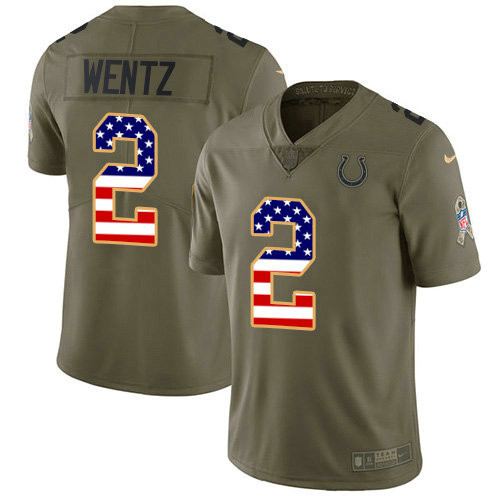 Indianapolis Colts #2 Carson Wentz Olive USA Flag Men's Stitched NFL Limited 2017 Salute To Service Jersey