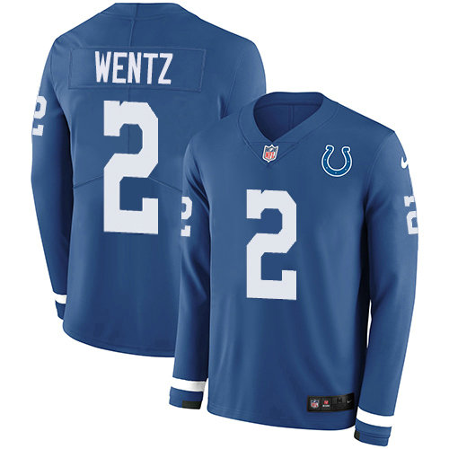 Indianapolis Colts #2 Carson Wentz Royal Blue Team Color Men's Stitched NFL Limited Therma Long Sleeve Jersey