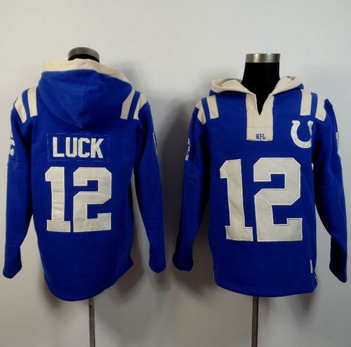 Indianapolis Colts 12 Andrew Luck Royal Blue Player Winning Method Pullover NFL Hoodie