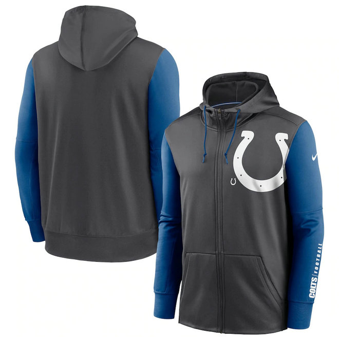 Indianapolis Colts Charcoal Royal Fan Gear Mascot Performance Full-Zip Hoodie