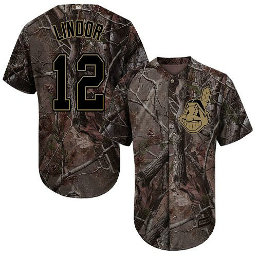Indians #12 Francisco Lindor Camo Realtree Collection Cool Base Stitched Youth Baseball Jersey