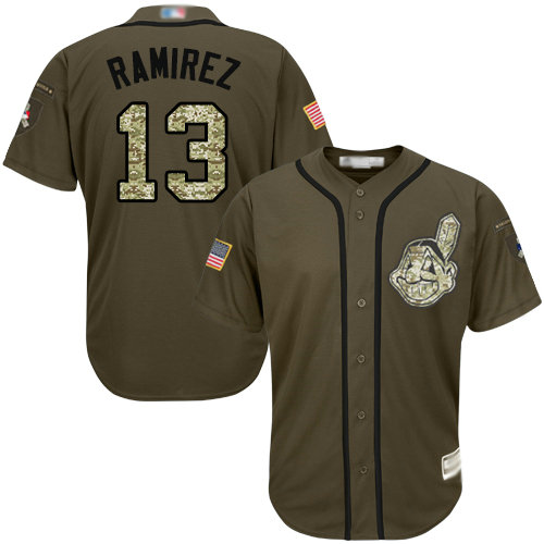 Indians #13 Hanley Ramirez Green Salute to Service Stitched Baseball Jersey