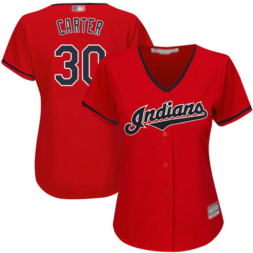 Indians #30 Joe Carter Red Women's Stitched Baseball Jersey
