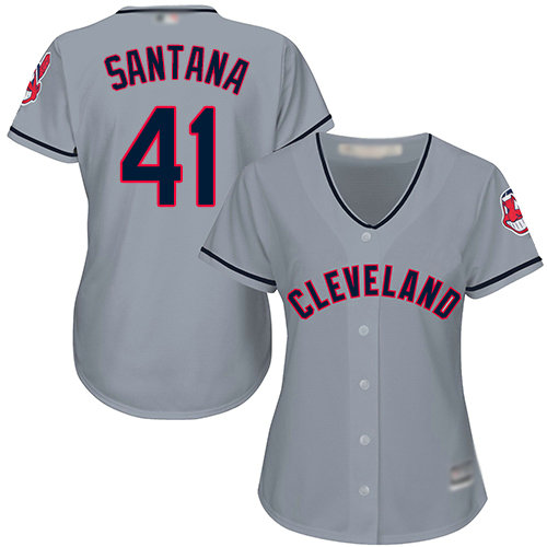 Indians #41 Carlos Santana Grey Road Women's Stitched Baseball Jersey