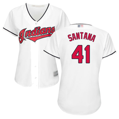 Indians #41 Carlos Santana White Home Women's Stitched Baseball Jersey