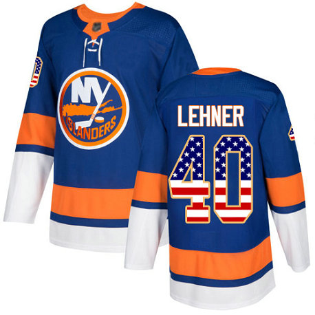Islanders #40 Robin Lehner Royal Blue Home Authentic USA Flag Stitched Hockey Jersey