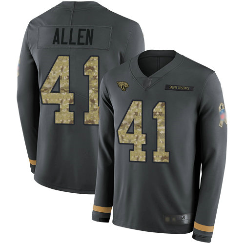 Jaguars #41 Josh Allen Anthracite Salute to Service Youth Stitched Football Limited Therma Long Sleeve Jersey