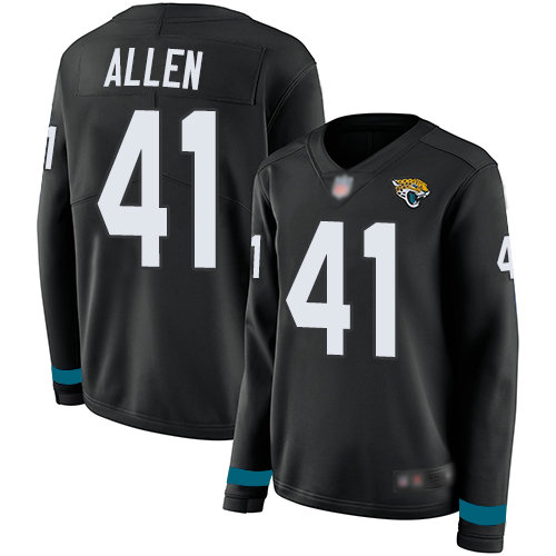 Jaguars #41 Josh Allen Black Team Color Women's Stitched Football Limited Therma Long Sleeve Jersey